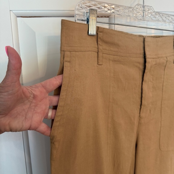Vince Tan High Waist Linen Blend Cropped Straight Leg Trouser Pants 45698 - Picture 4 of 10
